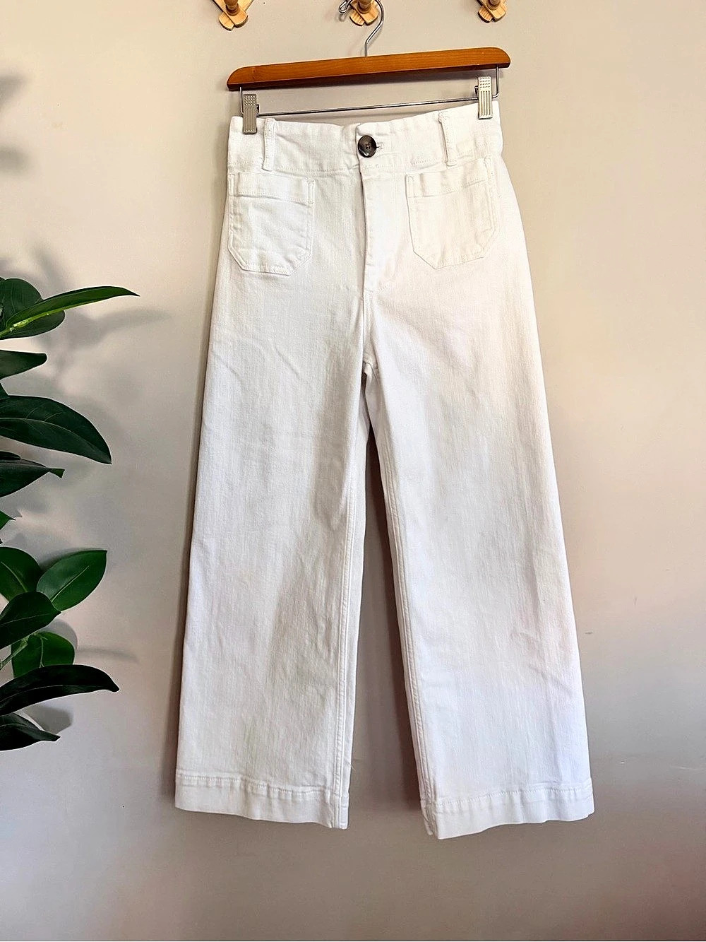 Pilcro Anthropologie The Skipper Crop High Rise Wide Leg Jeans White 25